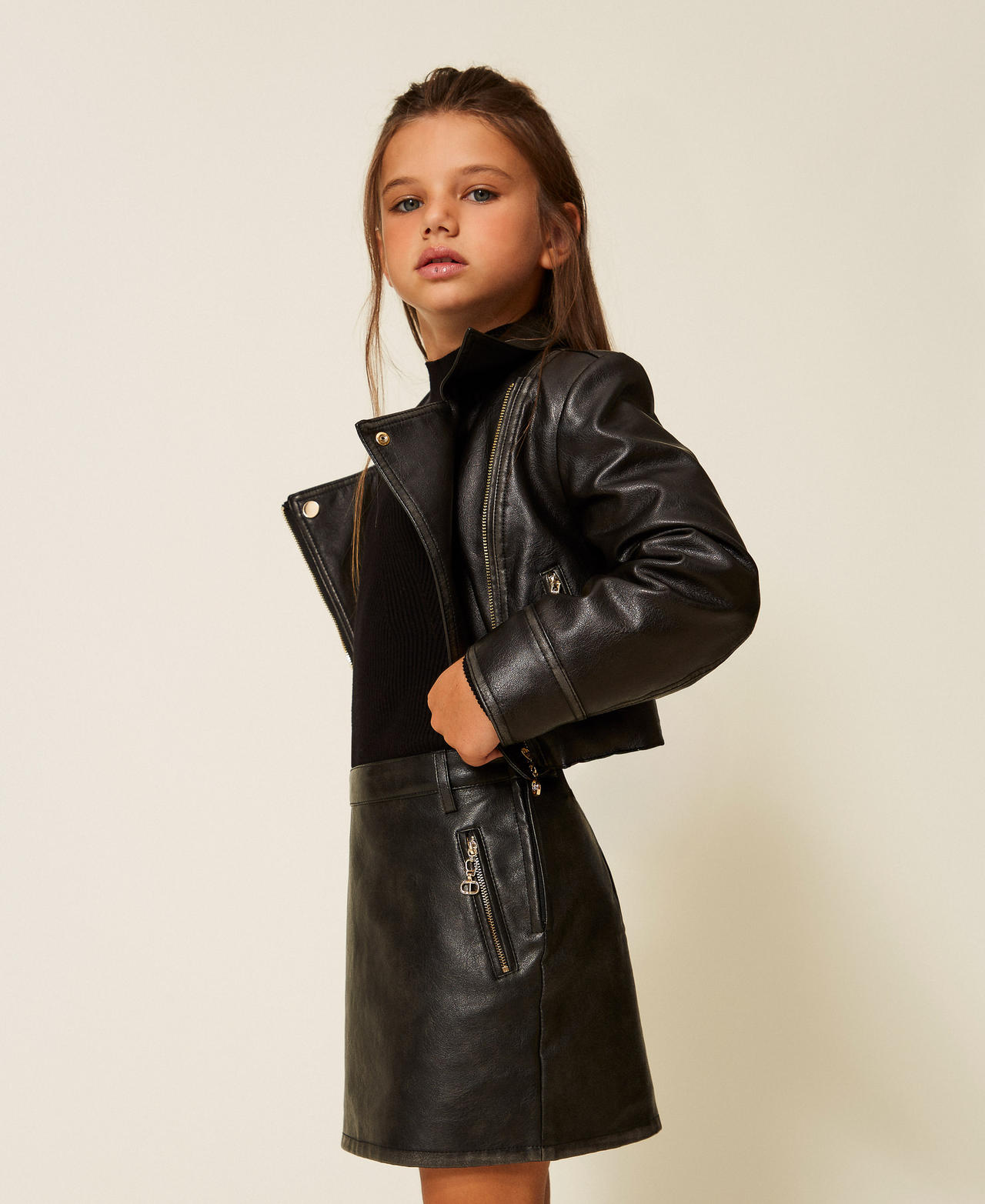 Faux leather miniskirt with pockets Black Girl 252GJ2081_00006_02