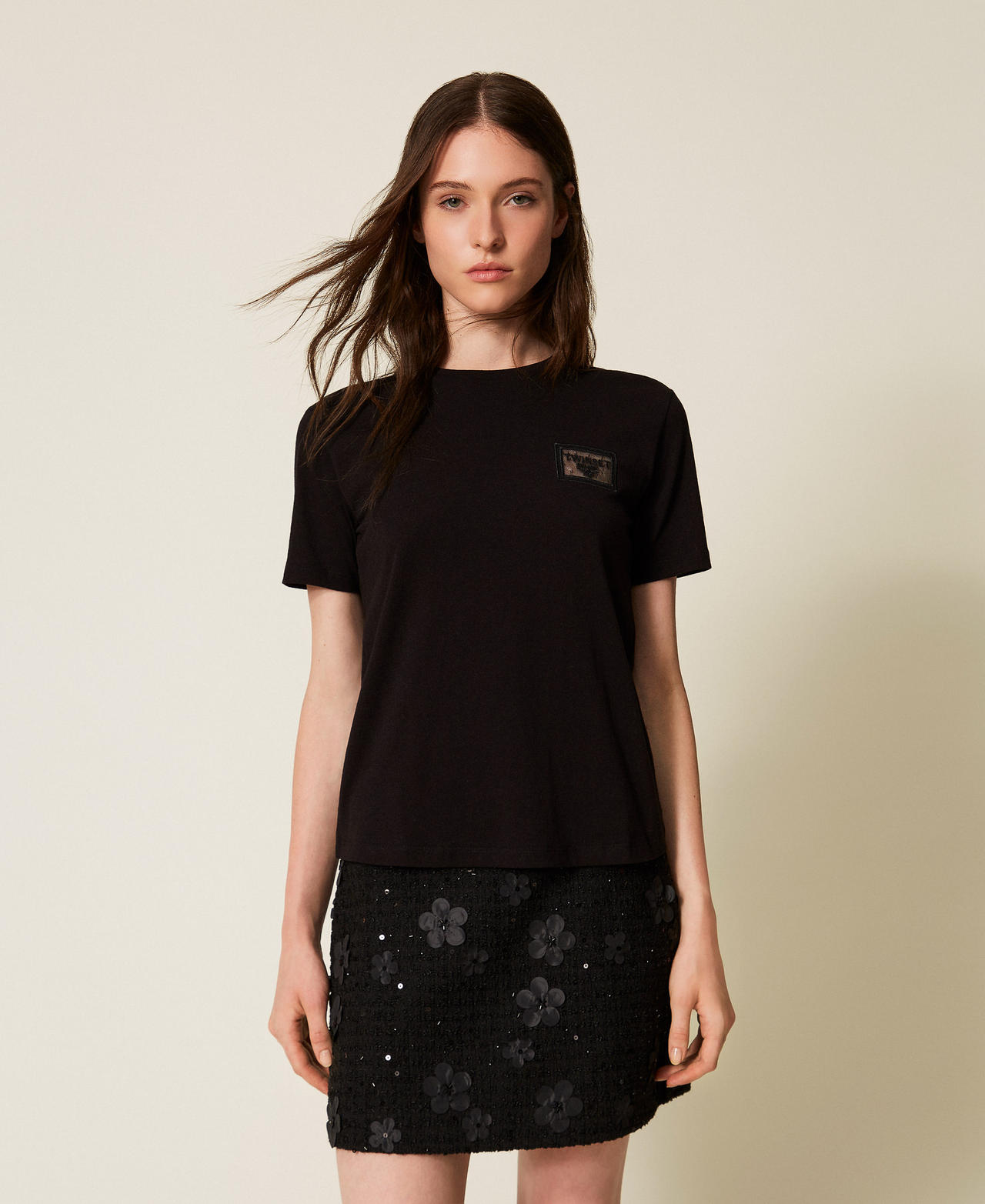 Regular T-shirt with embroidery and logo Black Woman 252TP2051_00006_02