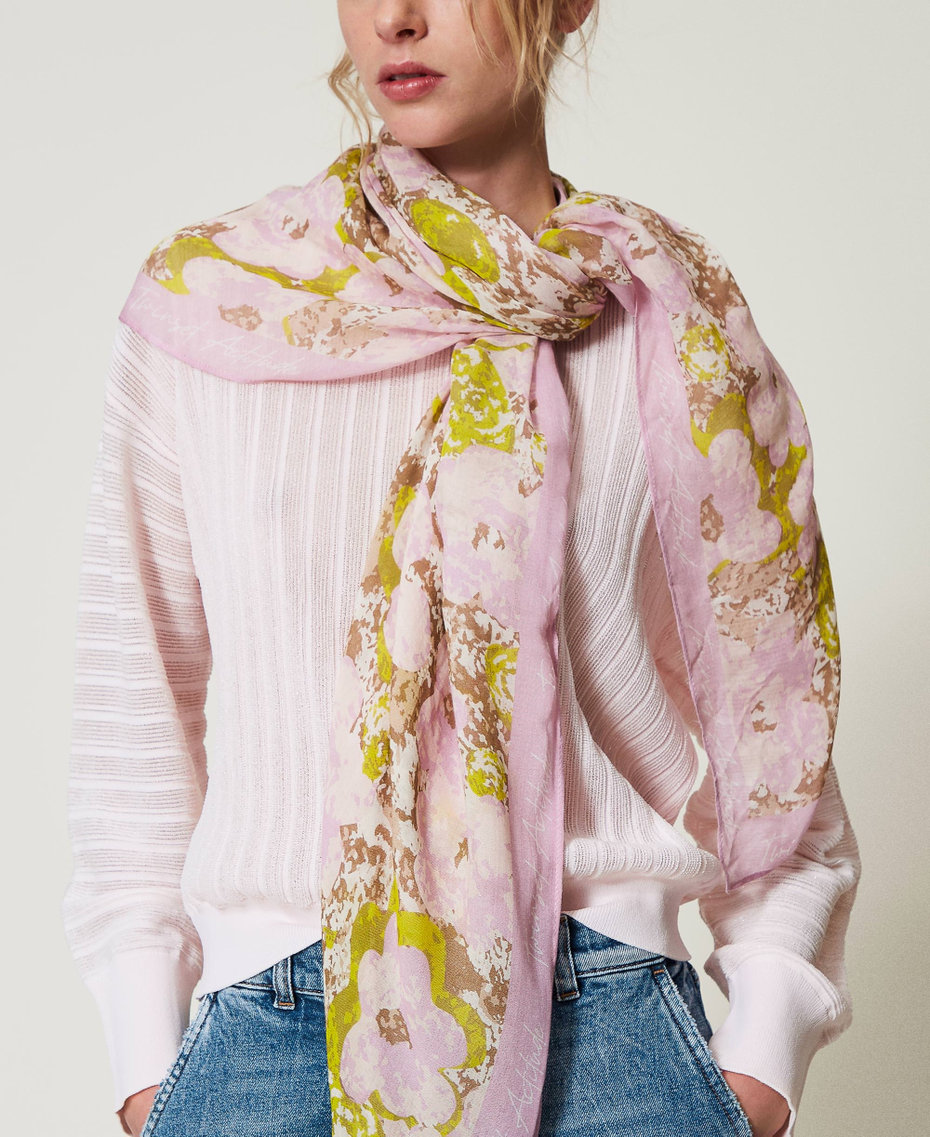 Floral print keffiyeh Dawn Pink Flowers Print Woman 251AA4010_12299_T0