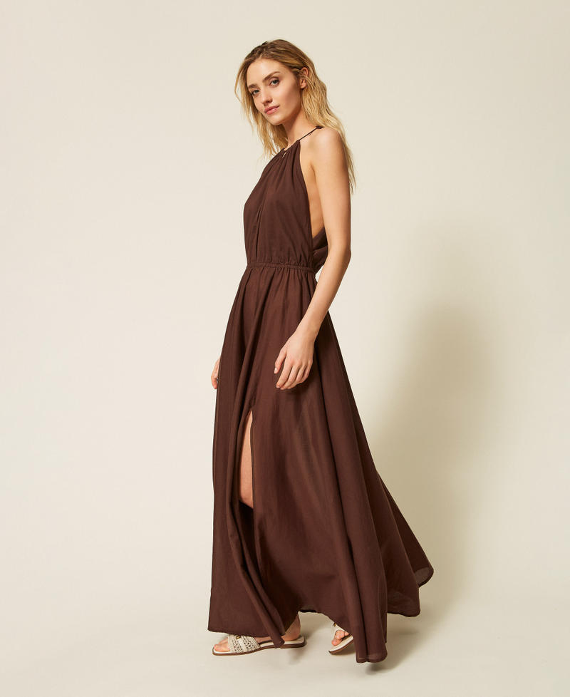 Long muslin dress Coffee Chocolate Woman 261LM2RDD_11946_02