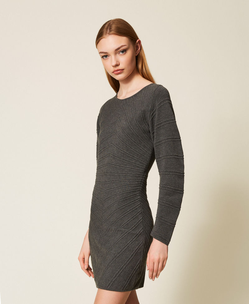 Abito corto in maglia con rilievi Medium Melange Grey Donna 252TP3133_12609_03