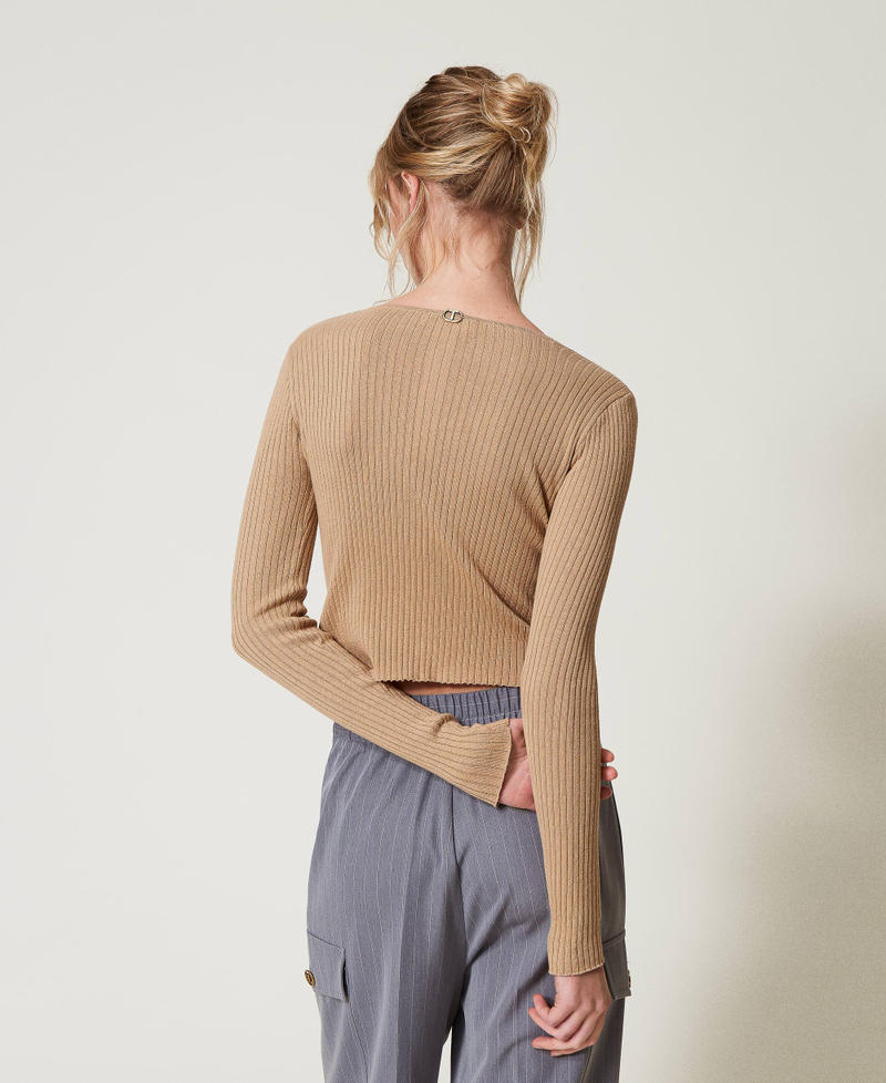 Trompe-l'oeil fitted cardigan Two-tone Rope Beige/Snow Woman 251TE3012_12292_03