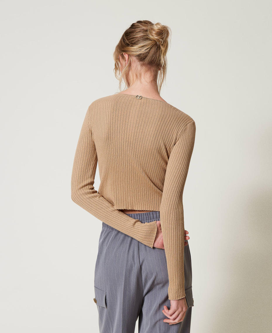 Cardigan fitted trompe-l'&oelig;il Bicolor Beige "Rope" / Neve Donna 251TE3012_12292_03
