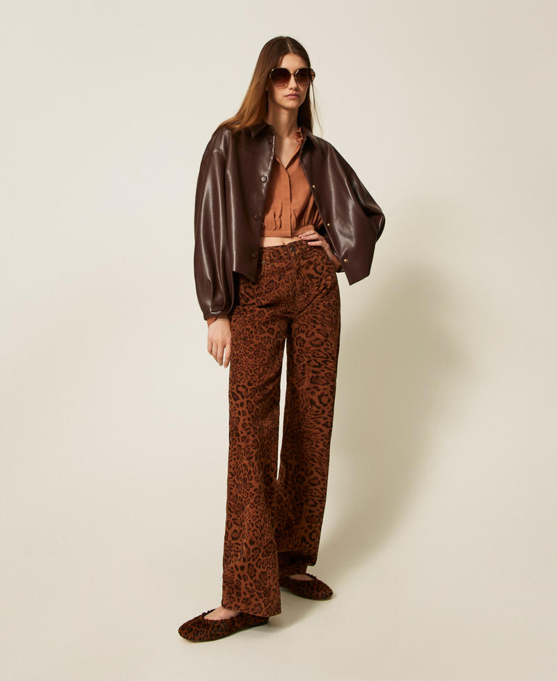 Cropped shirt with gathering Land Brown Woman 252TP2290_12605_T0