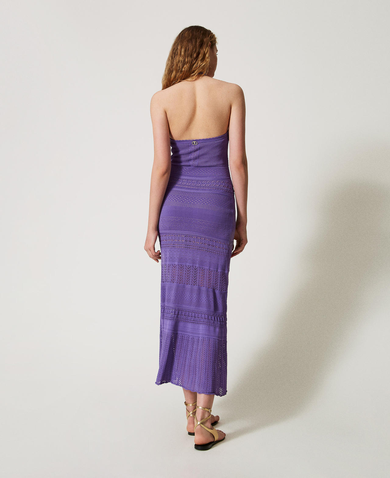 Long punched knit halterneck dress Cold Lavender Woman 251TT3105_11948_03