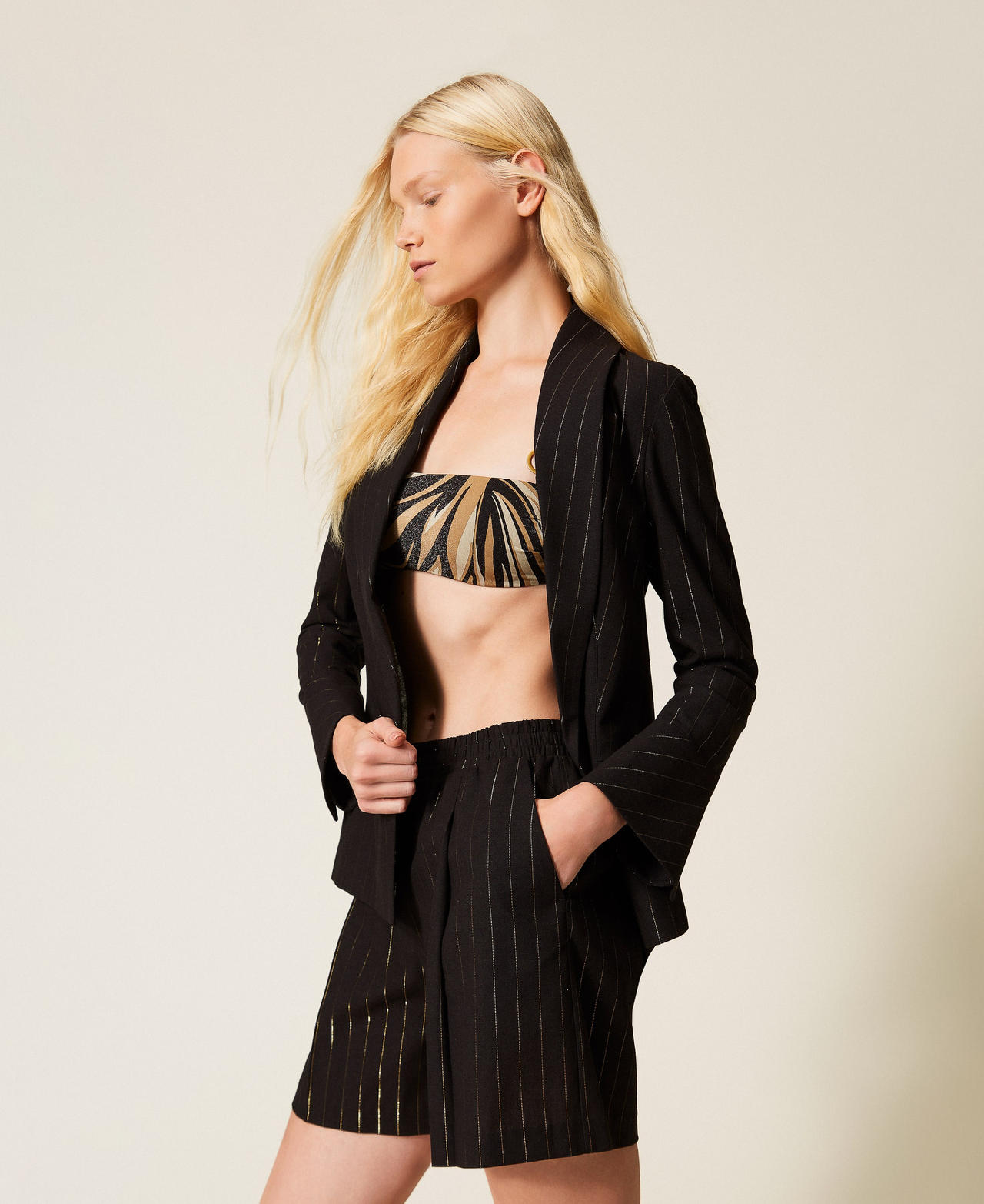 Lurex pinstripe shorts Black Woman 261LB2QHH_00006_02