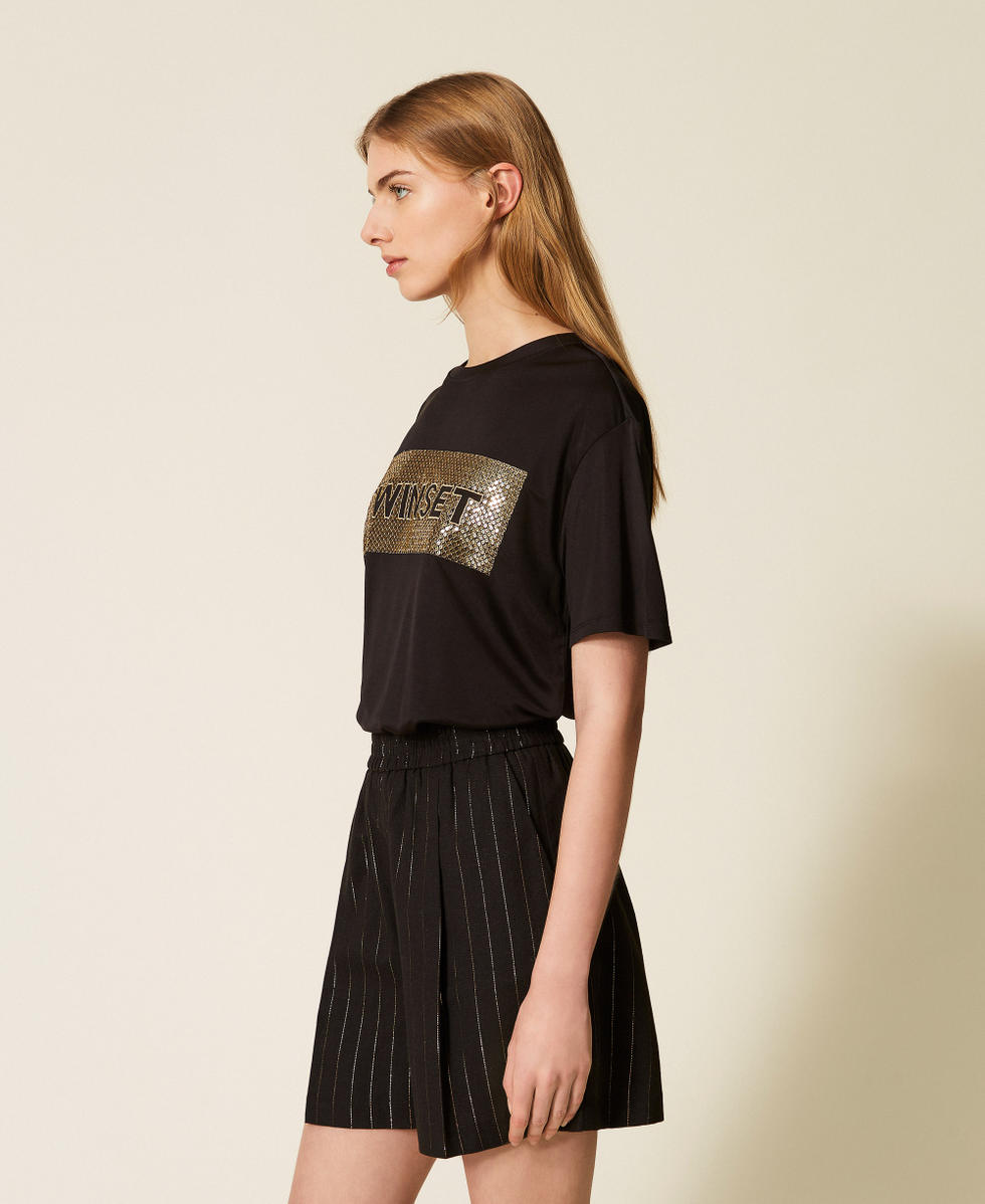 Shorts a righe lurex Nero Donna 261LB2QHH_00006_02