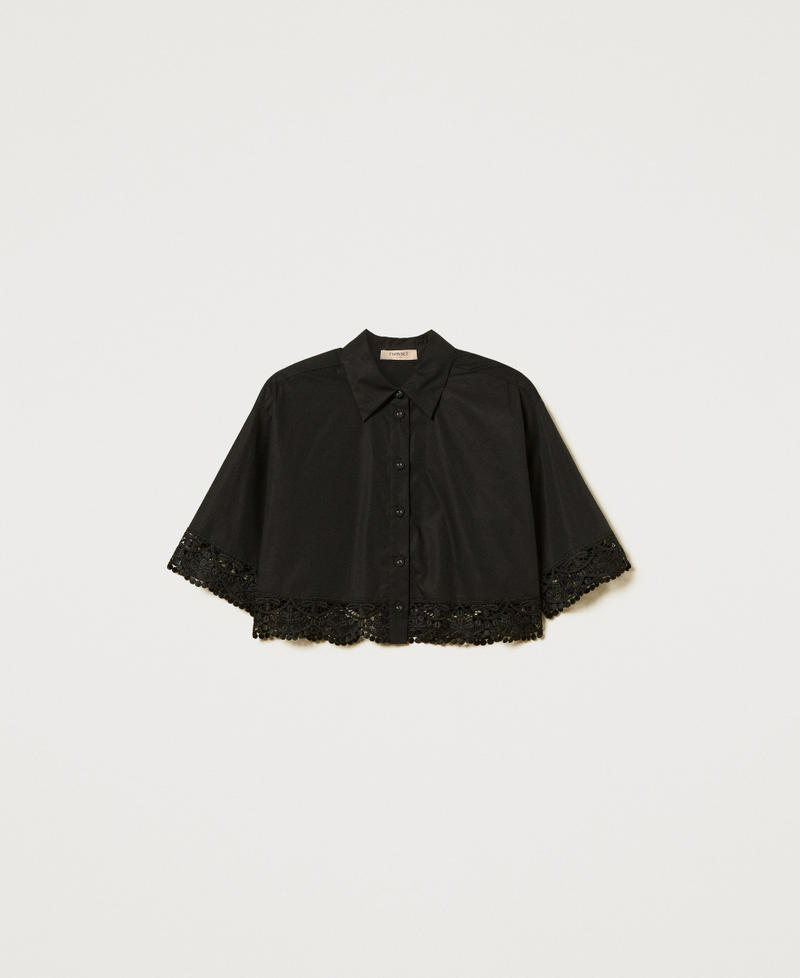 Cropped poplin shirt with lace Black Woman 251TT2093_00006_S0