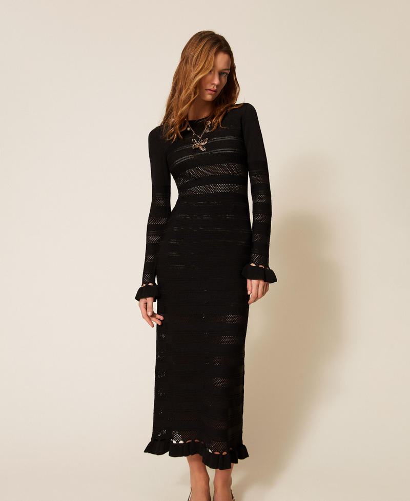 Long knit dress with ruffles Black Woman 261TP3080_00006_01