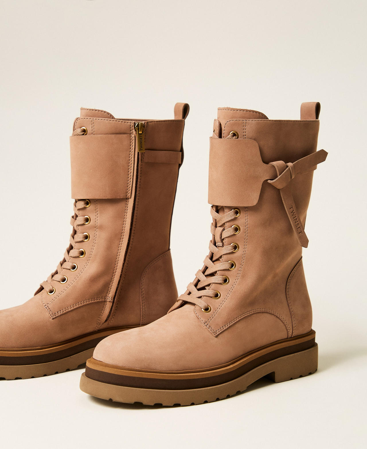 Anfibi in pelle con inserto Beige Nougat Donna 262TGT090_00519_02
