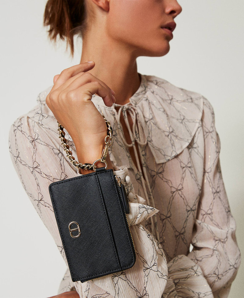 Card holder with chain and Oval T Black Woman 242TL8039_00006_S0