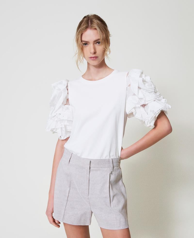 T-Shirt mit Organza-Ärmeln "Papers"-Weiß Frau 251AP2413_00840_01