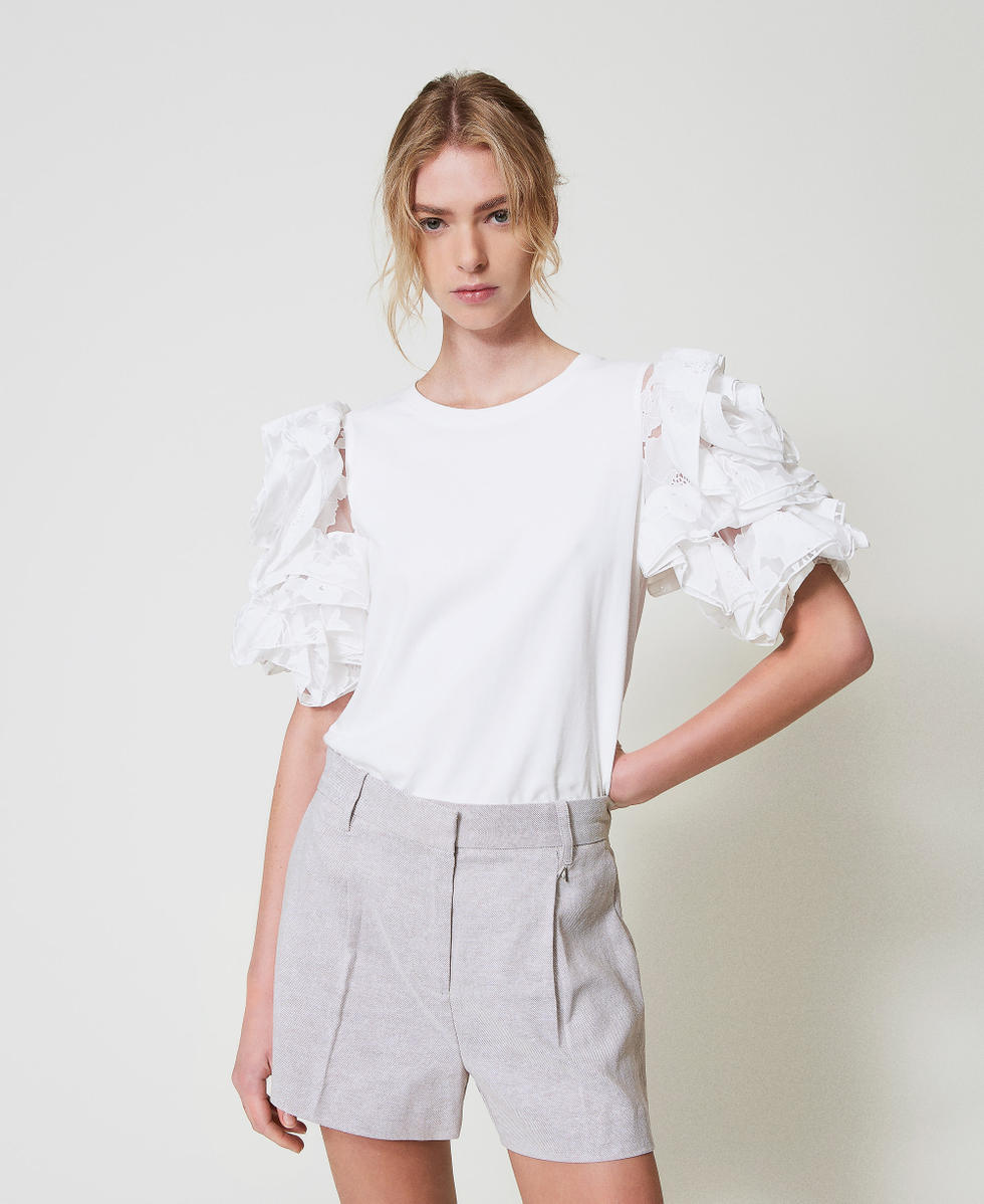 T-shirt avec manches en organza Blanc "Papers" Femme 251AP2413_00840_01