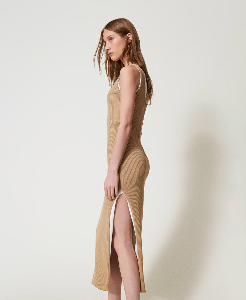 Robe longue ajust&eacute;e en maille trompe-l&rsquo;&oelig;il Bicolore Beige &laquo;&nbsp;Rope&nbsp;&raquo;/Neige Femme 251TE3014_12292_02