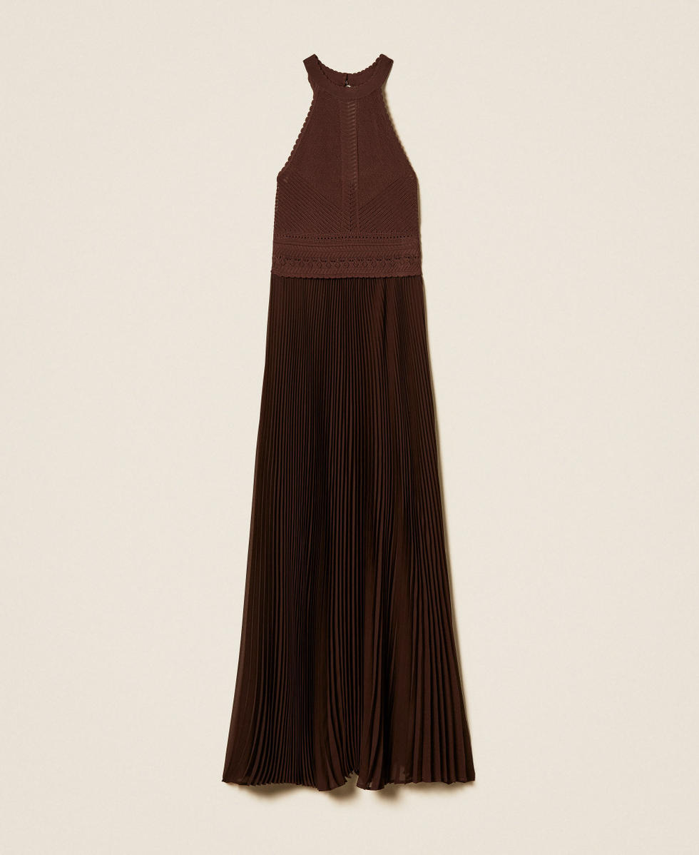 Long knit and pleated georgette dress