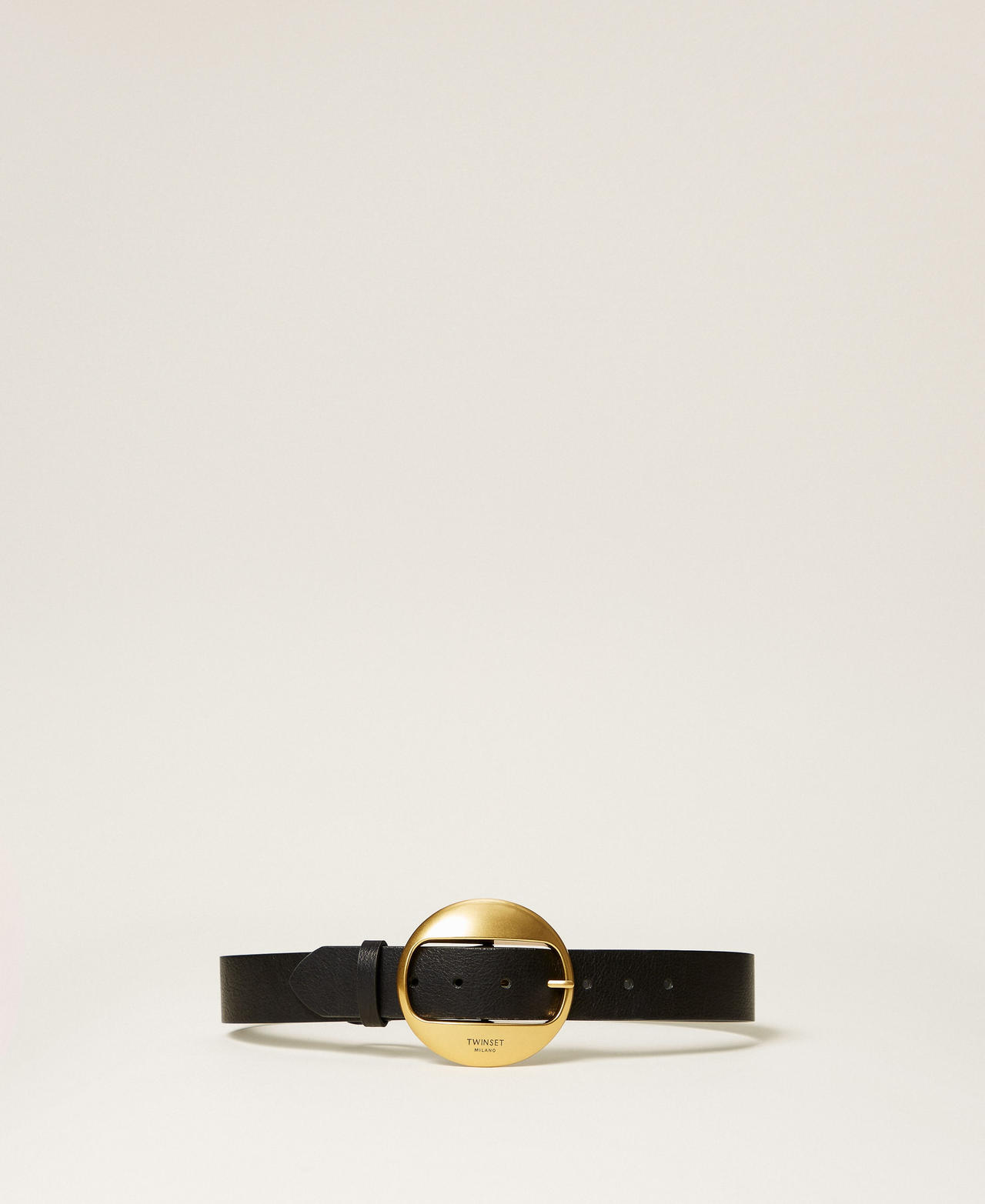 Twinset Women's Black Leather Belt With Round Buckle