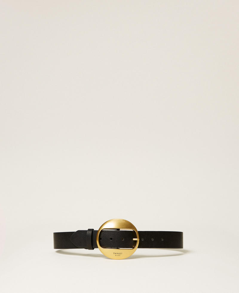 Leather belt with round buckle Black Woman 262TA4240_00006_01
