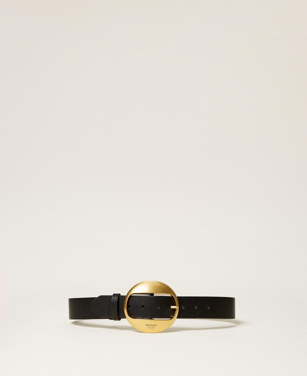 Leather belt with round buckle Black Woman 262TA4240_00006_01