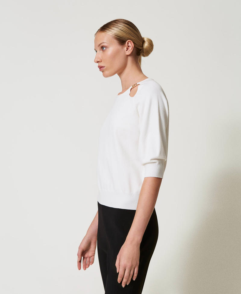 Pullover mit Cut-outs und Oval T Wei&szlig; Schnee Frau 251TP3490_00282_02