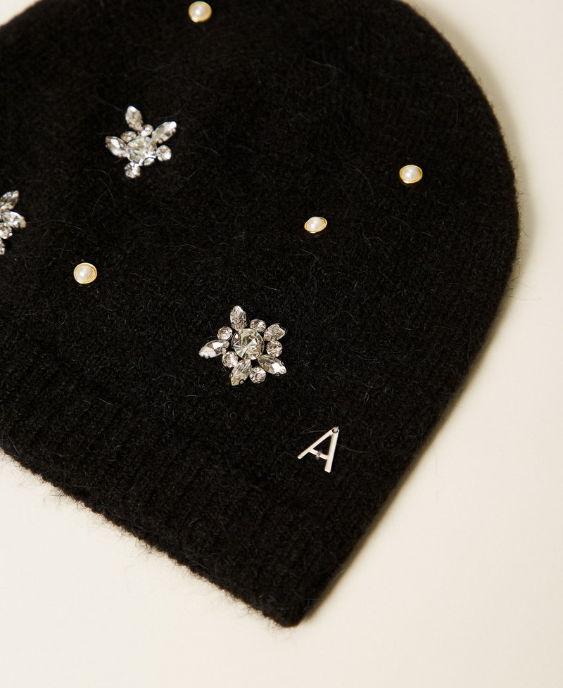 Bonnet en alpaga mélangé avec strass et perles Noir Femme 252AA4020_00006_02