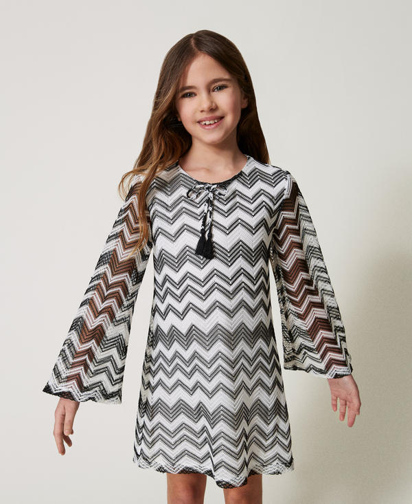 Short mesh dress with chevron pattern
