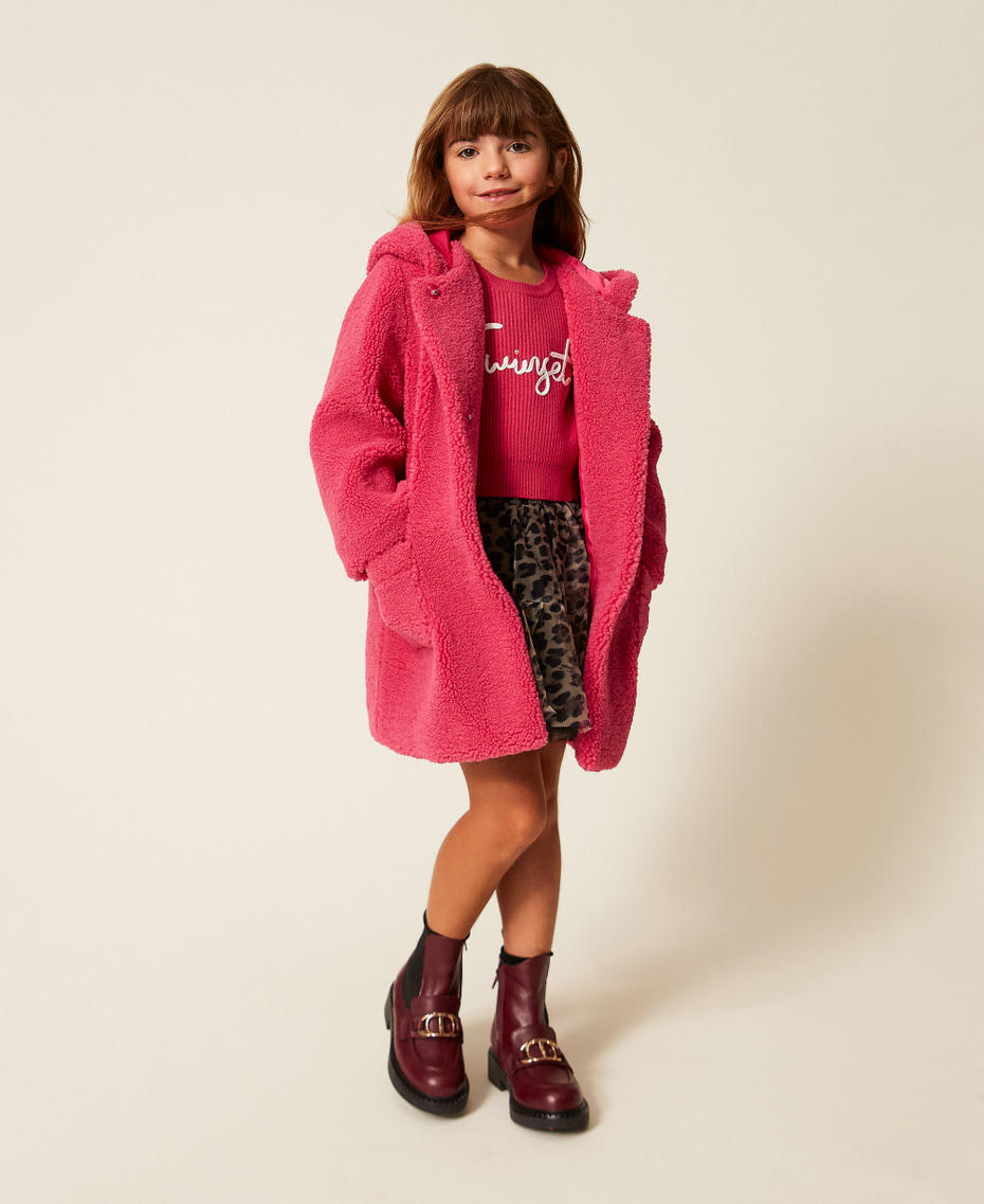 Manteau pour fille en peluche avec nœuds Rose Candy Rose Fille 252GB2100_00338_T0