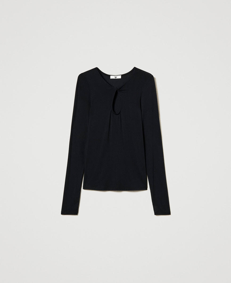 T-shirt ajour&eacute; Noir Femme 242LL2UBB_00006_S0