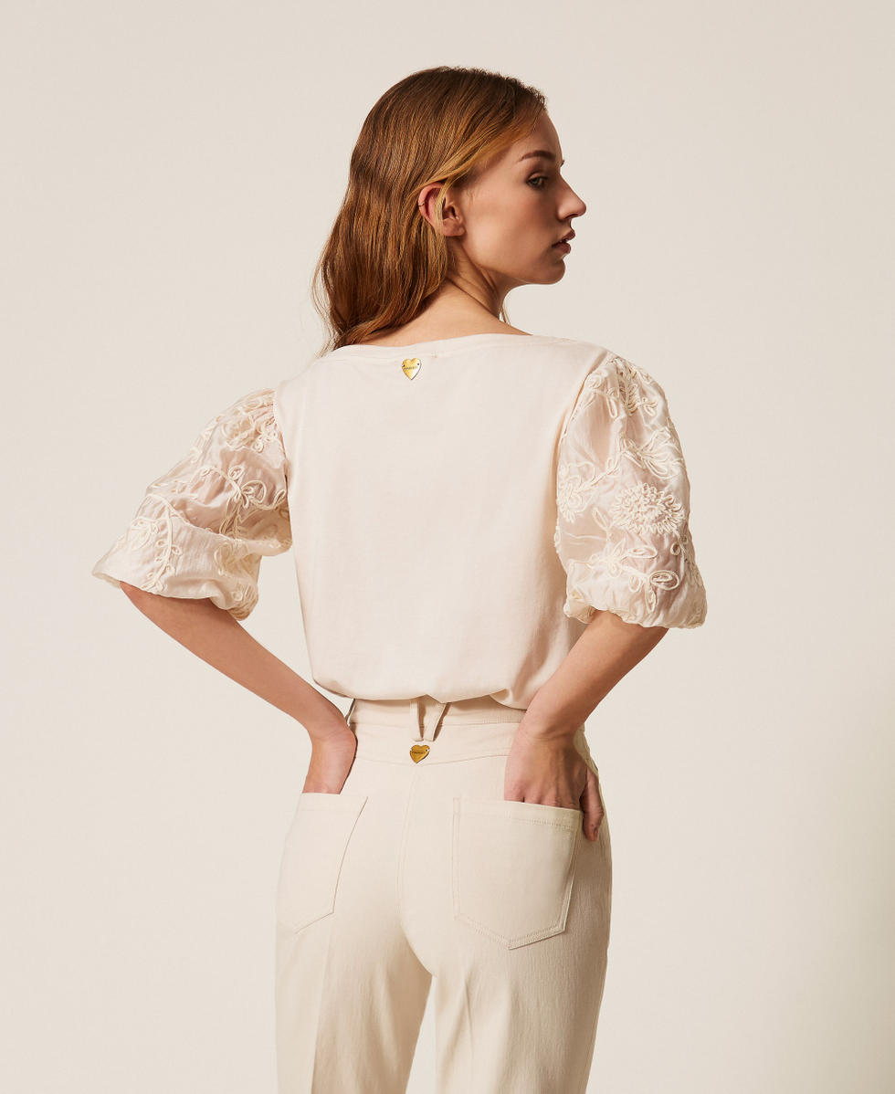 Blouse avec manches brod&eacute;es Blanc Parchemin Femme 261LB2PBB_00461_03