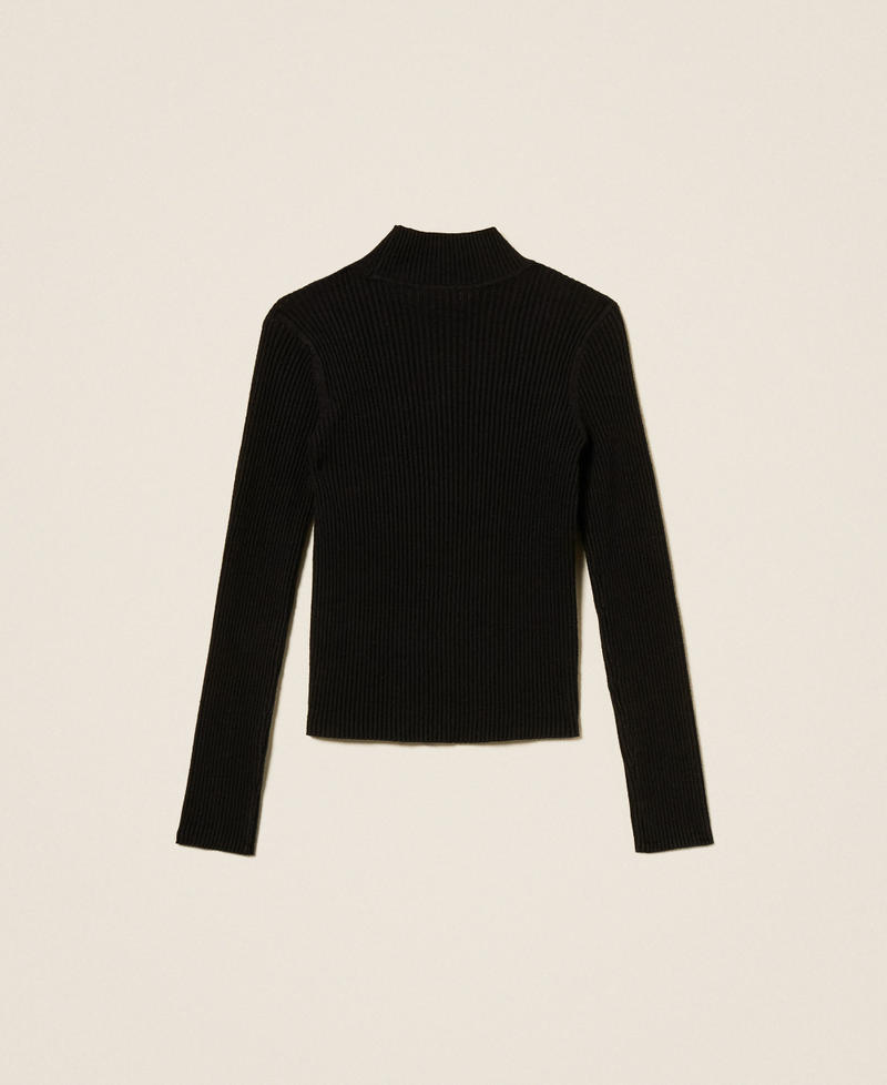 Rib knit turtleneck jumper with Oval T Black Girl 252GJ3042_00006_S1