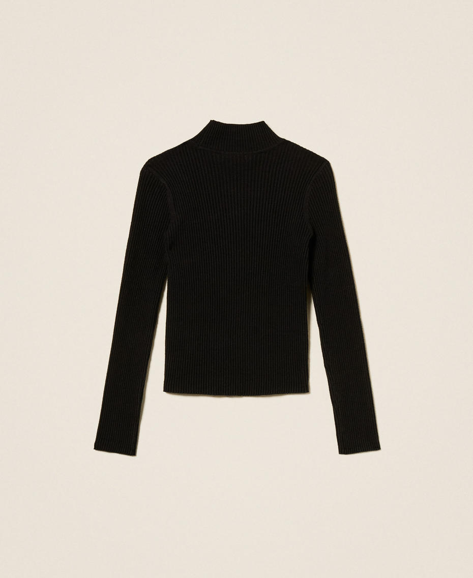 Rib knit turtleneck jumper with Oval T Black Girl 252GJ3042_00006_S1