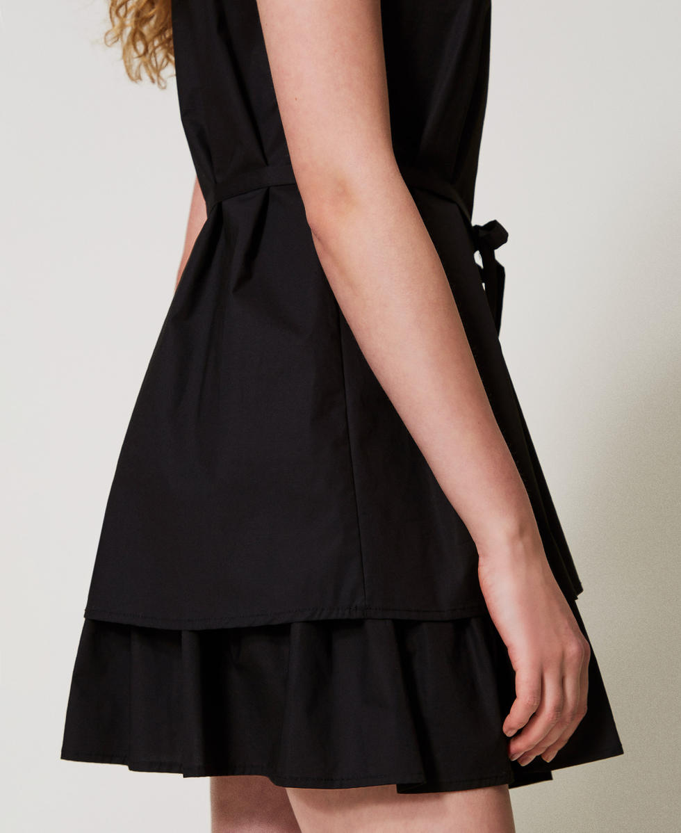 Short poplin dress with flounce Black Woman 251TF202C_00006_04