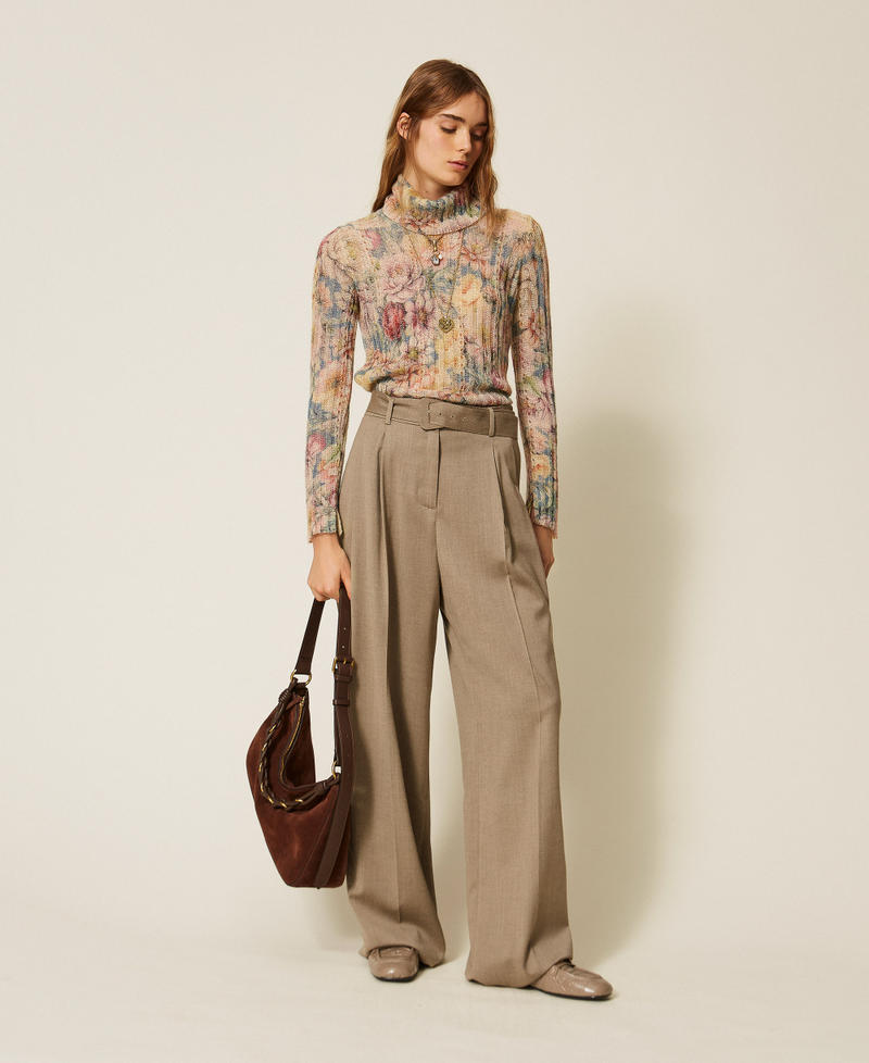 Rollkragenpullover mit Print Flowers Indigoblau / Multicolor Frau 262TT3401_14099_T0