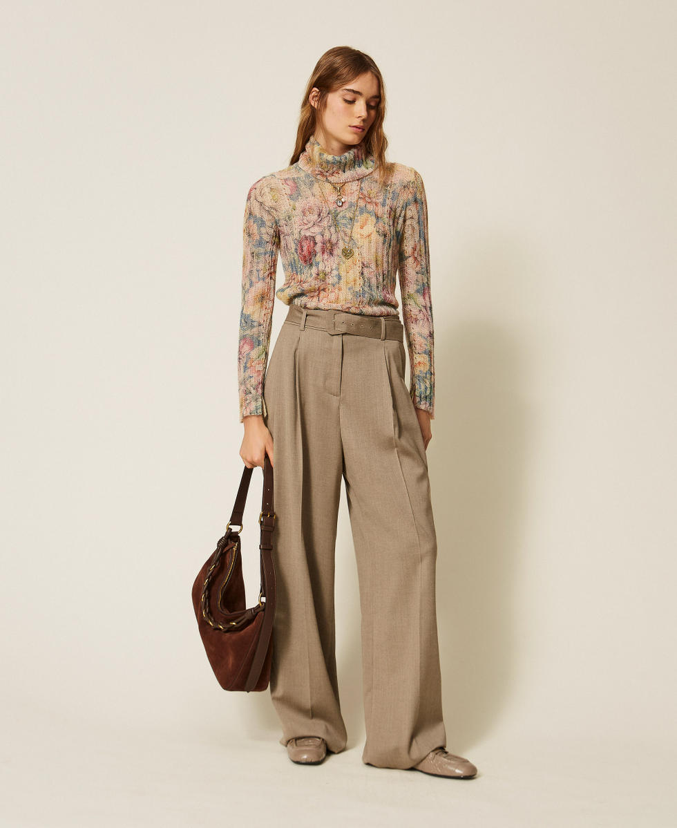 Turtleneck jumper with print Indigo Blue/Multicolour Flowers Woman 262TT3401_14099_T0