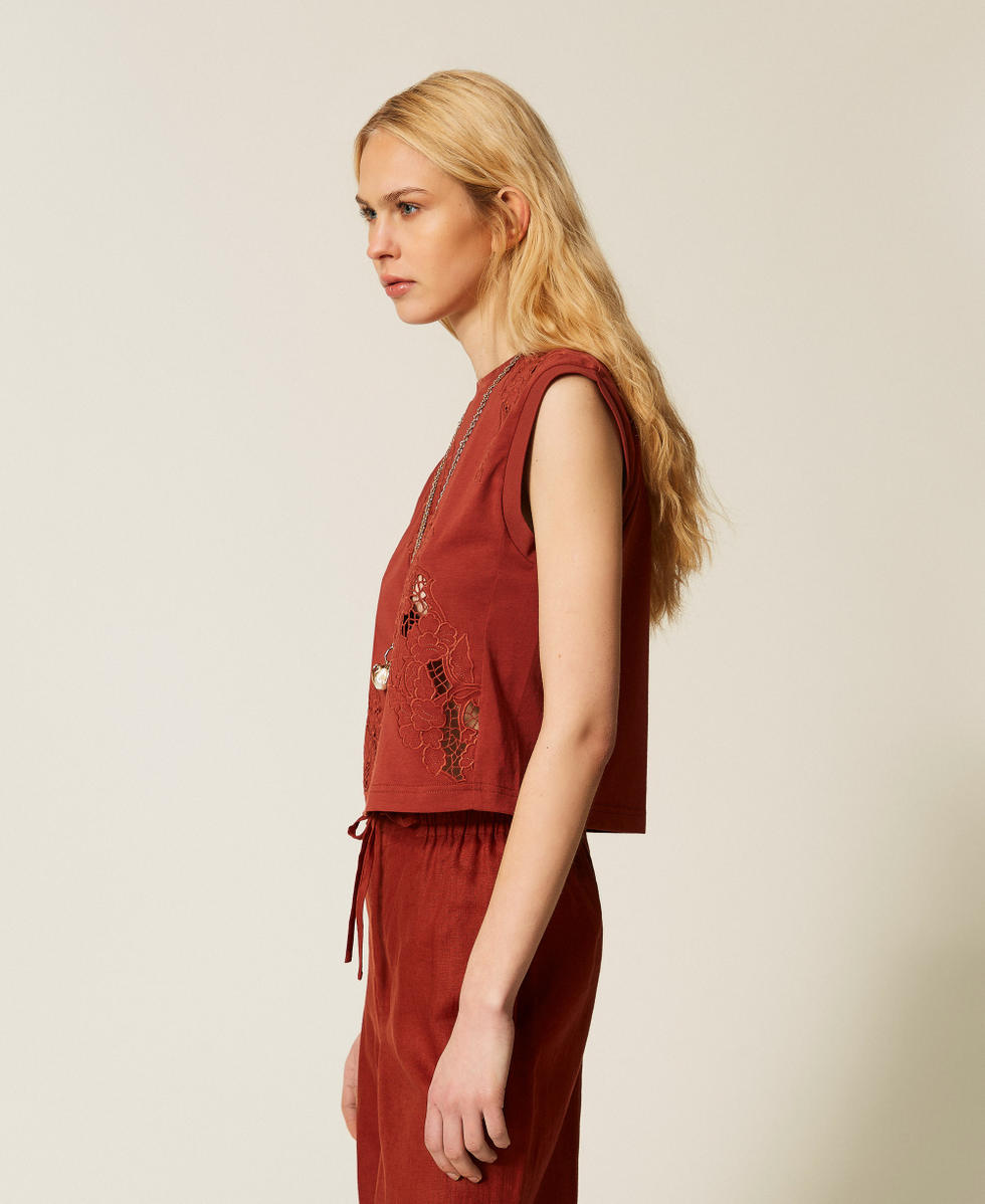 T-shirt avec broderie anglaise Marron &laquo;&nbsp;Henn&eacute;&nbsp;&raquo; Femme 261TT2050_13332_03