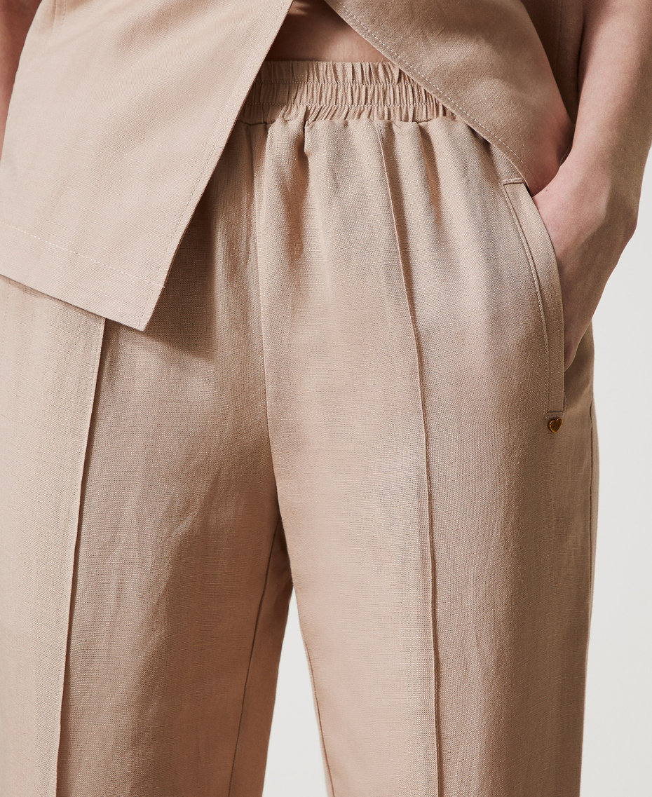Linen blend cigarette trousers Rose Desert Woman 251LL2BCC_12109_04