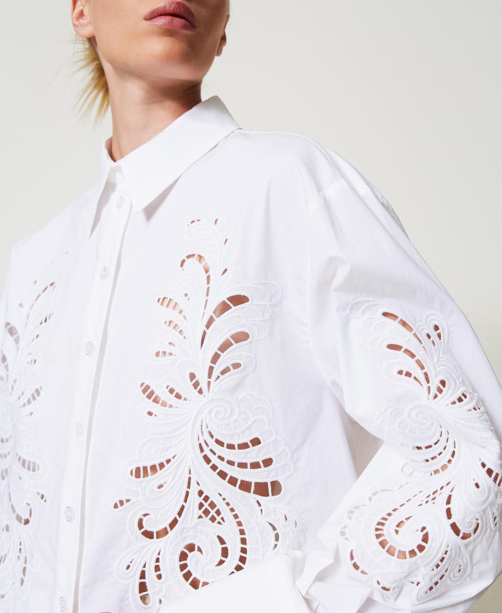 Chemise oversize en popeline brod&eacute;e Blanc Femme 251TP2170_00001_04
