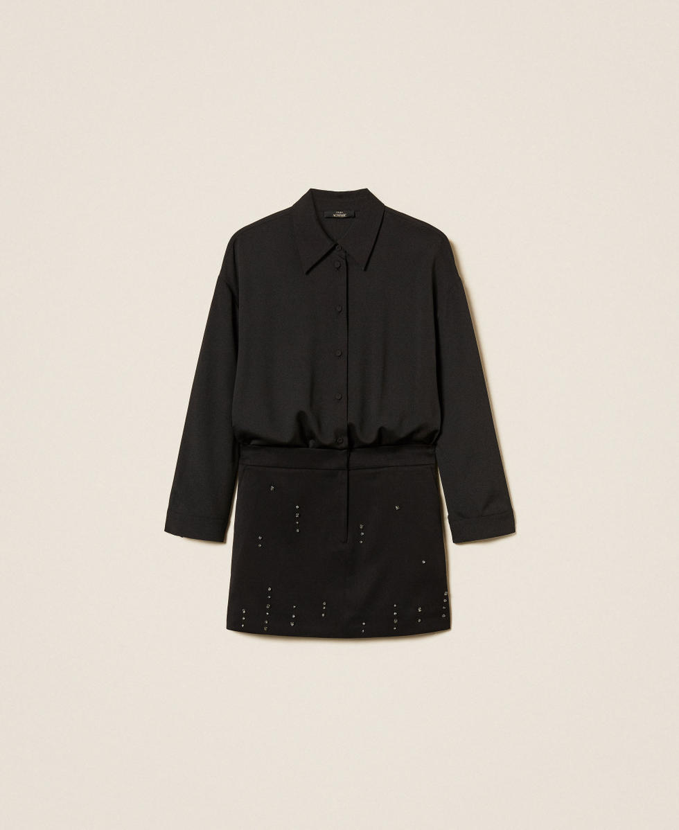 Robe courte avec broderie réalisée à la main Noir Femme 252AT2012_00006_S0