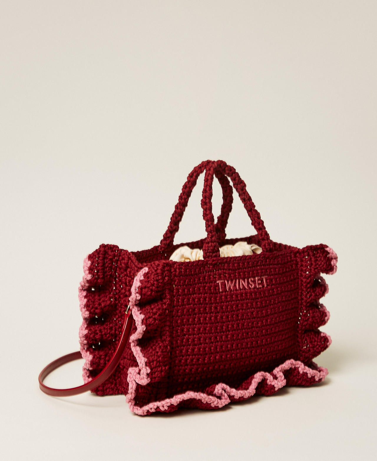 Crochet shoulder bag with flounces Indian Red/Cashmere Rose Woman 261TD8291_13496_02