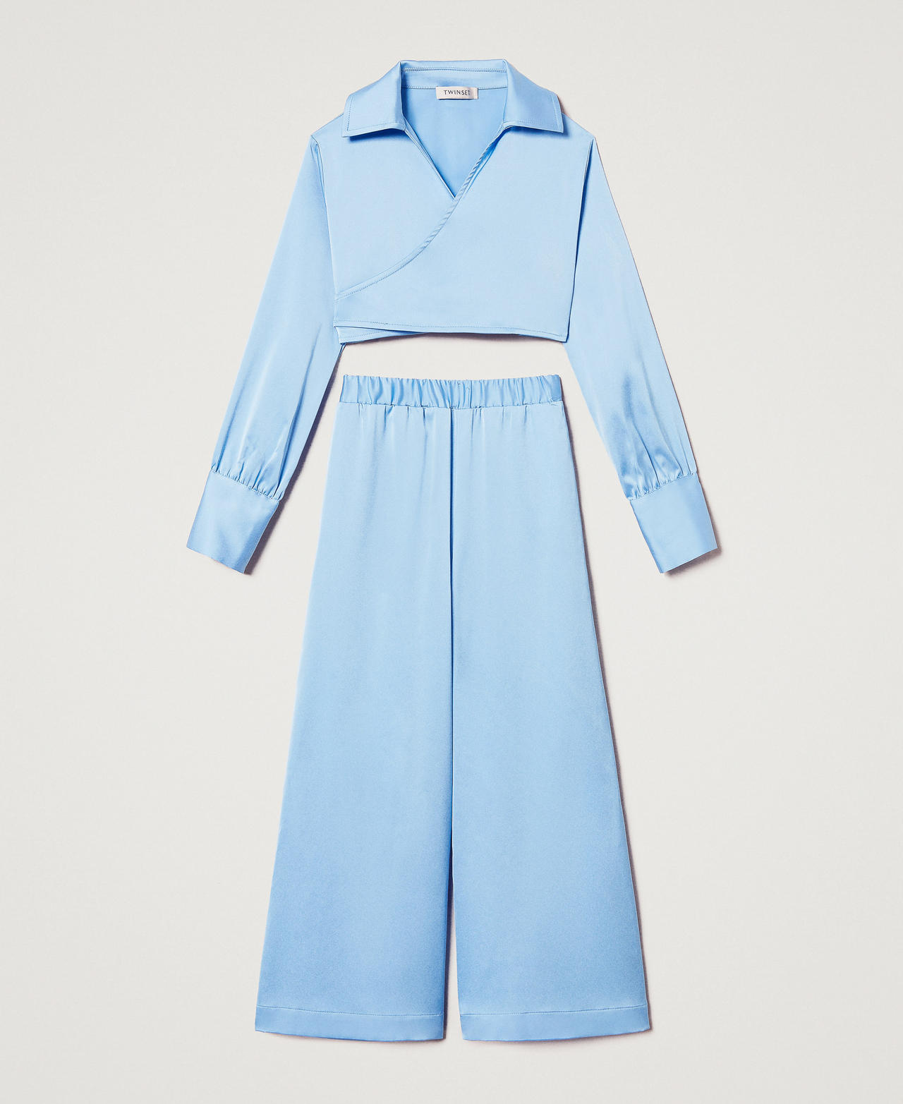 Cropped shirt and satin trousers Light Paper Blue Girl 251GJ2451_12148_0S