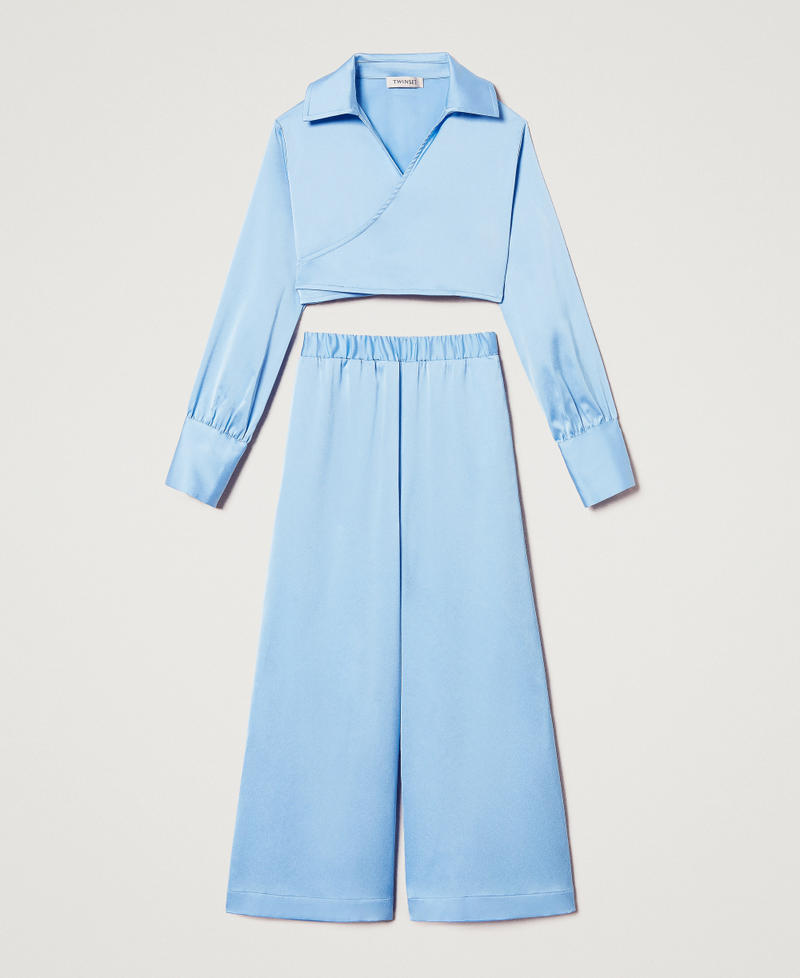 Cropped shirt and satin trousers Light Paper Blue Girl 251GJ2451_12148_S0