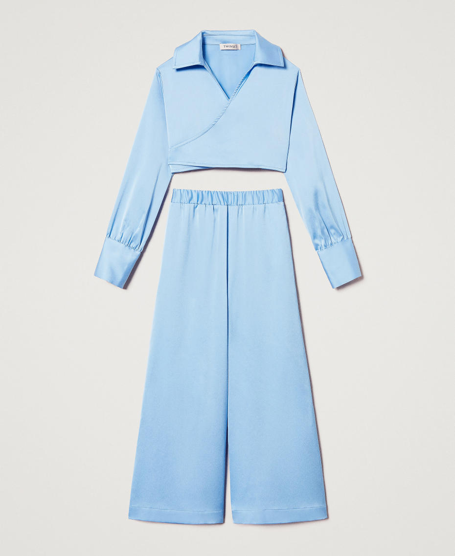 Cropped shirt and satin trousers Light Paper Blue Girl 251GJ2451_12148_S0