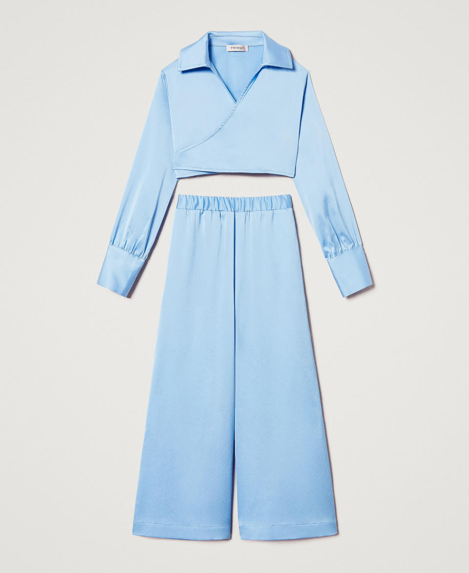 Cropped shirt and satin trousers Light Paper Blue Girl 251GJ2451_12148_S0