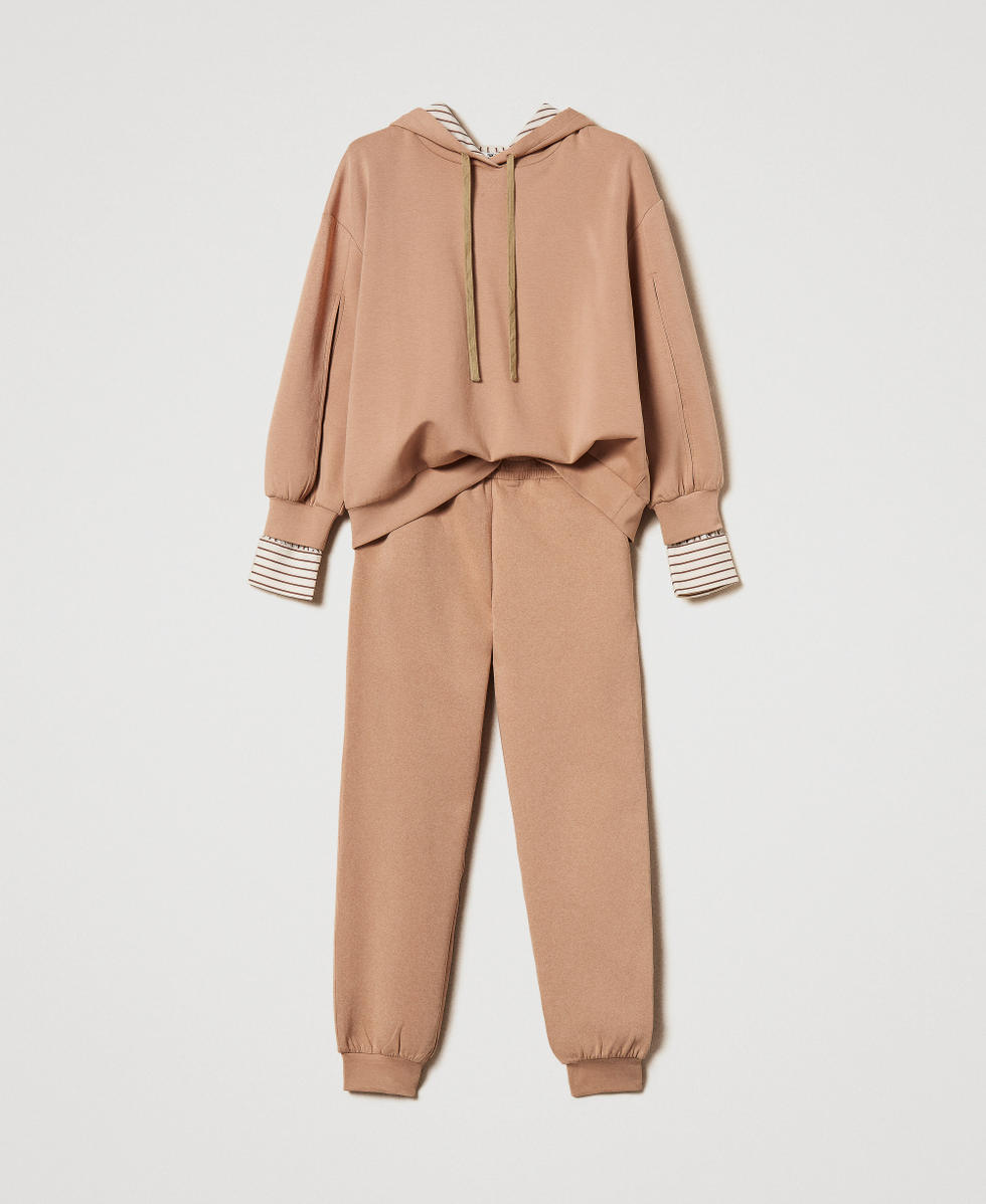 Sweat-shirt et pantalon de jogging en scuba Bicolore Brown Box/Rayure White et Brown Femme 251LL2VEE_12248_S0