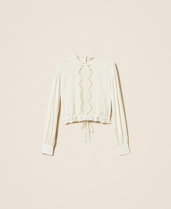 Blusa in cr&ecirc;pe con ricamo floreale