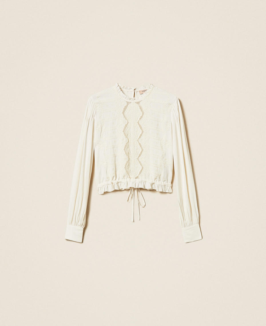 Blusa in cr&ecirc;pe con ricamo floreale Madreperla Donna 262TP2250_00059_S0