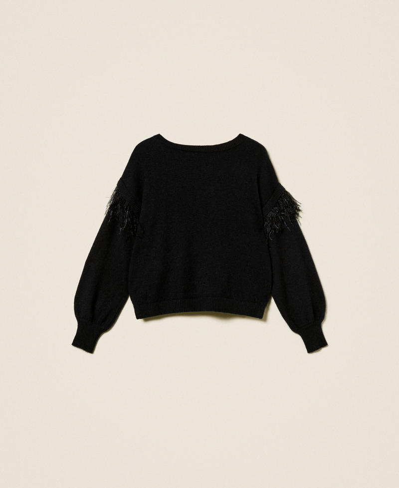 Pull en angora mélangé avec plumes Bleu Classique Femme 252TT3185_11956_S0