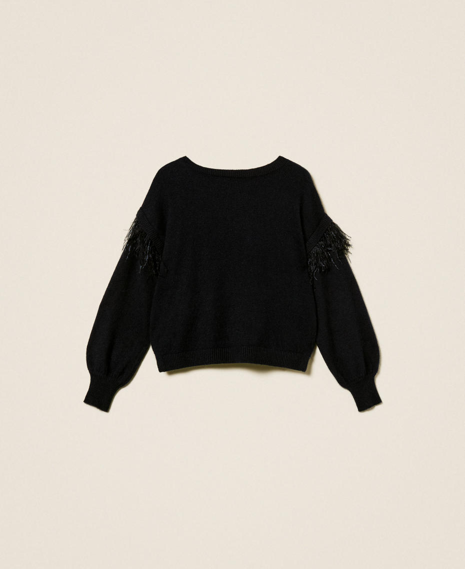 Pull en angora mélangé avec plumes Bleu Classique Femme 252TT3185_11956_S0