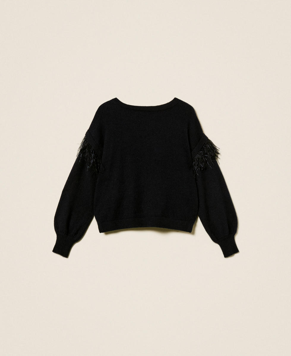 Angora blend jumper with feathers Classic Blue Woman 252TT3185_11956_S0