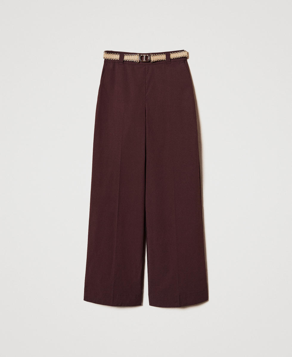 Pantalones palazzo de popelina con cintur&oacute;n Caf&eacute; Mujer 251TT2105_00203_S0