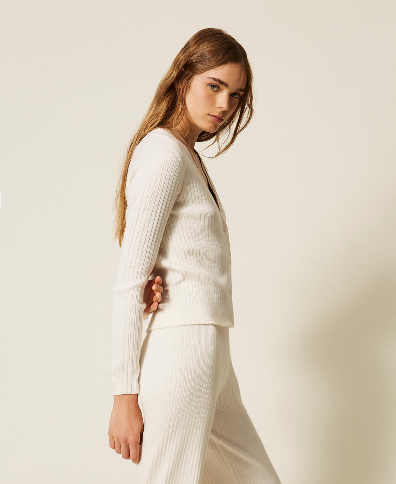 Cardigan trompe-l&rsquo;&oelig;il c&ocirc;tel&eacute; Bicolore Nacre/Beige "Dune" Femme 262LI3EAA_13720_02